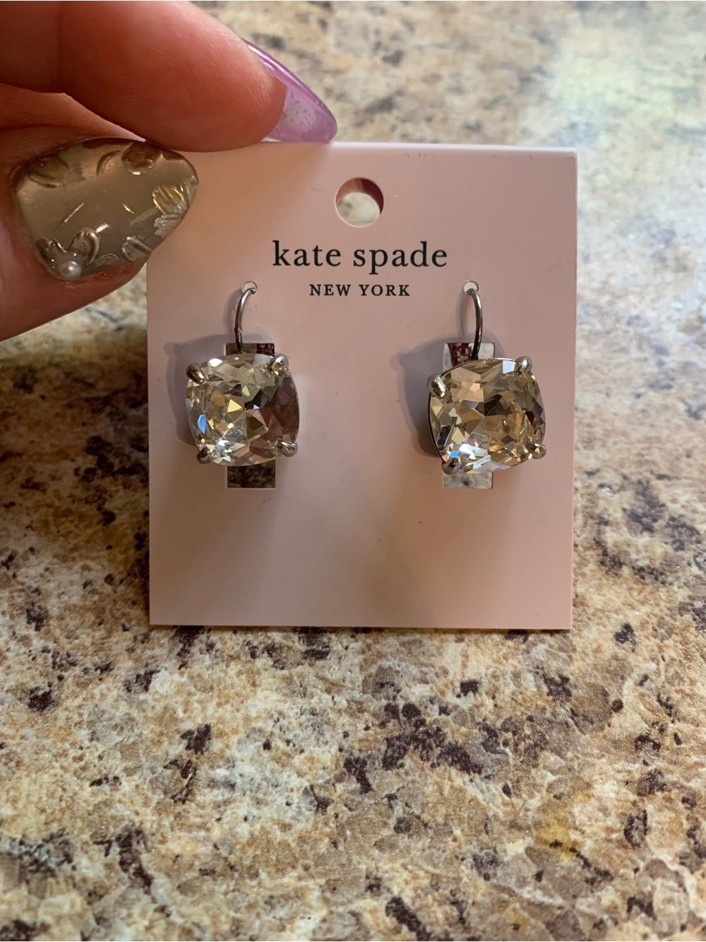 kate spade New York Silver Clear Crystal Drop Earrings